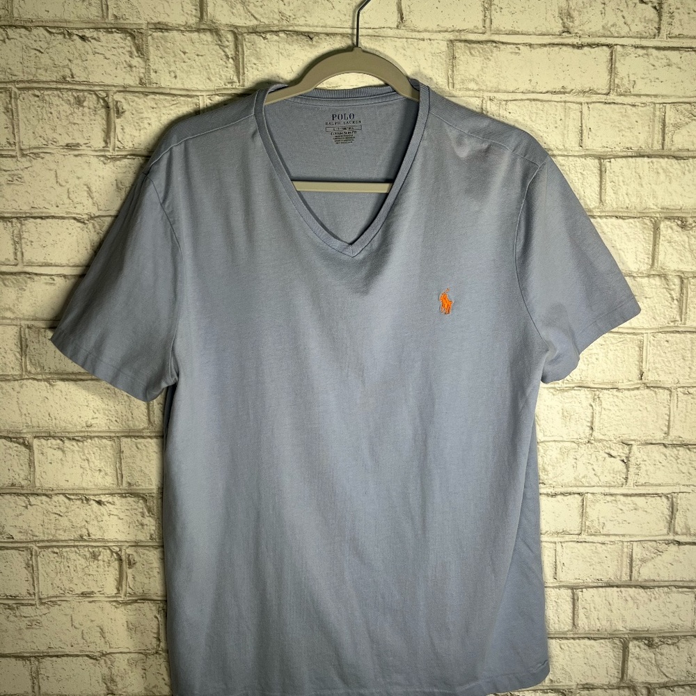 POLO by Ralph Lauren | Mens Large Light Blue Custom Slim Fit Short Sleeve Tee